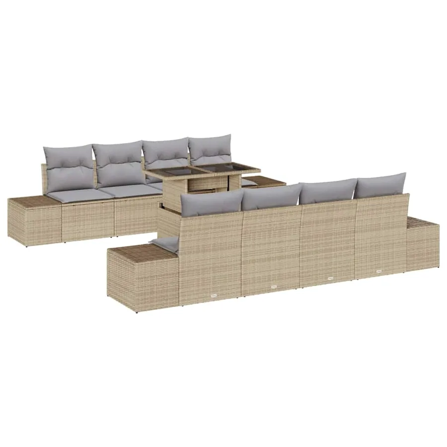 Ensemble de canapé de jardin 9 pcs Beige et Gris clair - 2