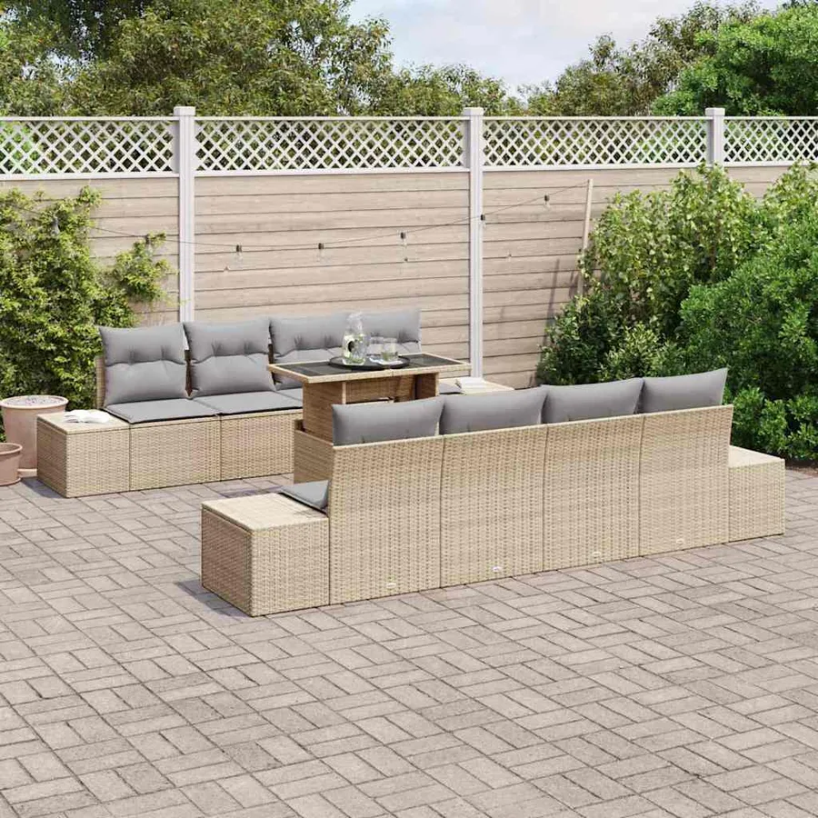 Ensemble de canapé de jardin 9 pcs Beige et Gris clair - 3