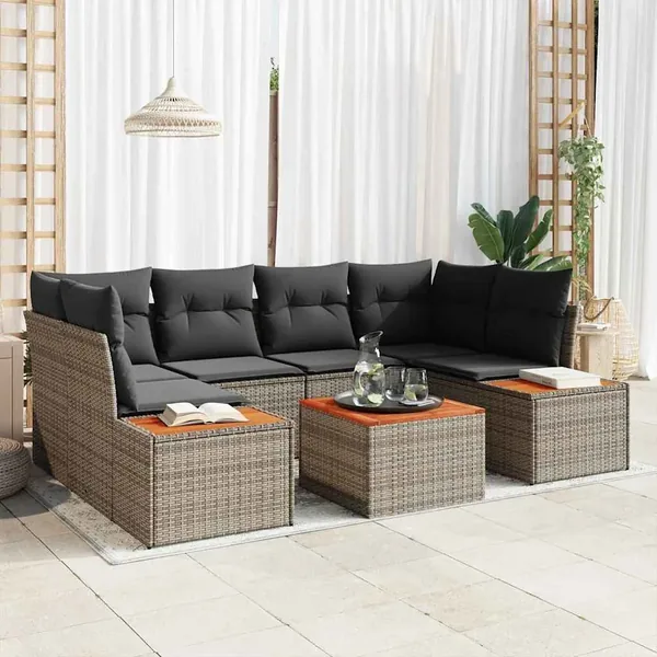 Ensemble de canapé de jardin avec coussin 6 pcs Gris Poly rotin