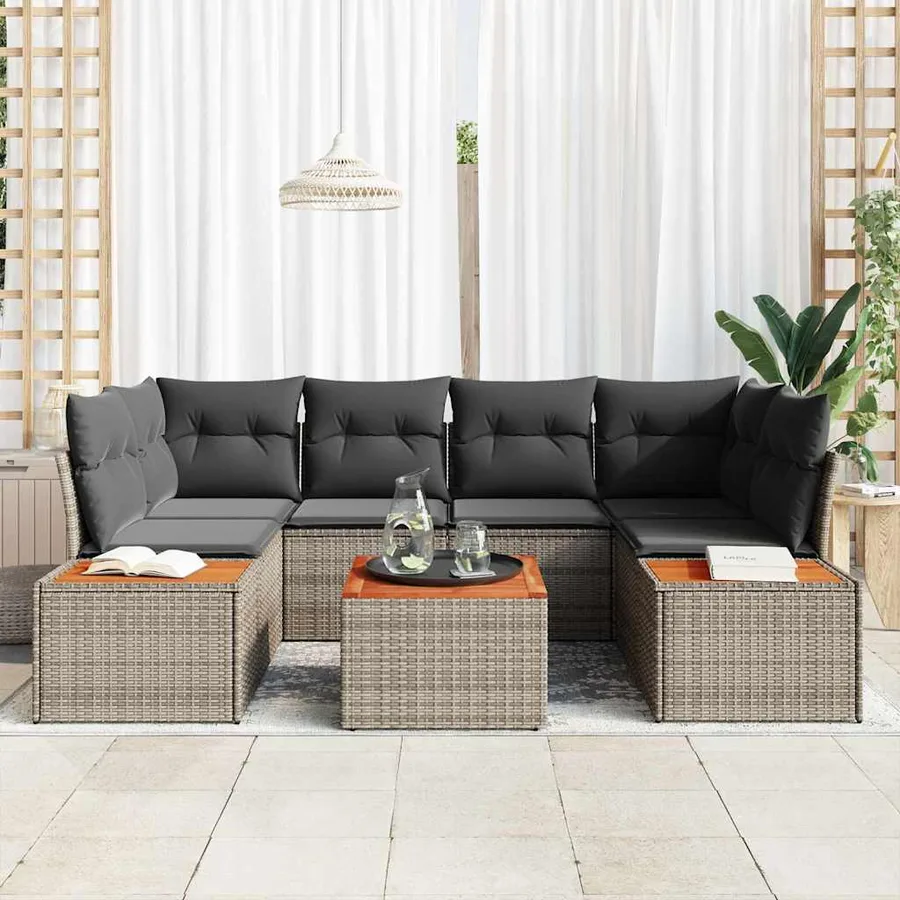 Ensemble de canapé de jardin avec coussin 6 pcs Gris Poly rotin - 3