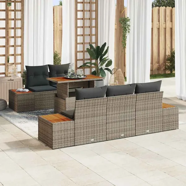 Ensemble de canapé de jardin 6 pc Gris et marron