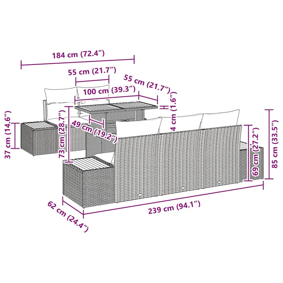 Ensemble de canapé de jardin 6 pc Gris et marron - 10