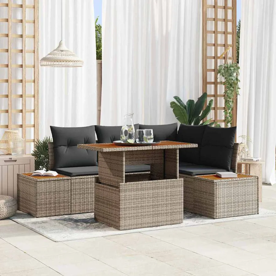 Ensemble de canapé de jardin 5 pc Gris et marron