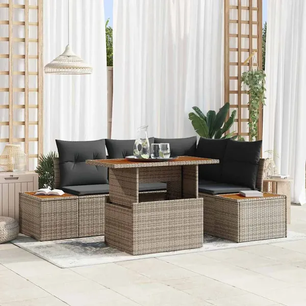 Ensemble de canapé de jardin 5 pc Gris et marron