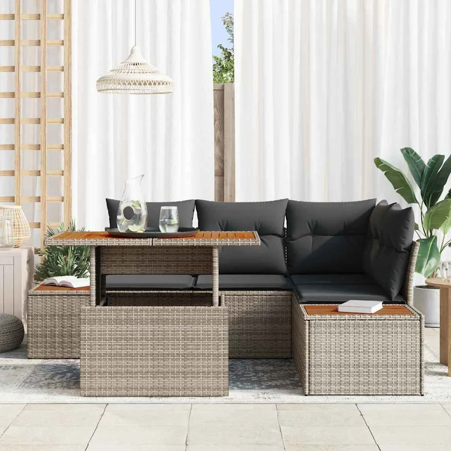 Ensemble de canapé de jardin 5 pc Gris et marron - 3