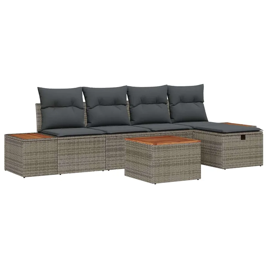Ensemble de canapé de jardin avec coussin 6 pcs Gris polyrotin - 2