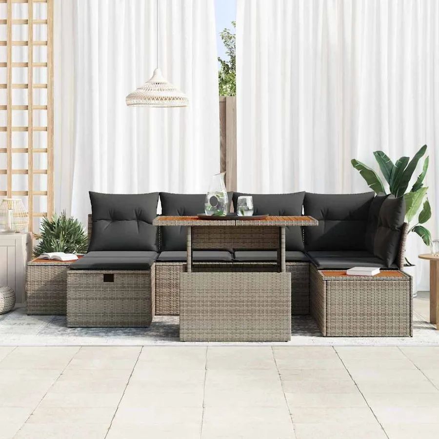 Ensemble de canapé de jardin avec coussin 7 pcs Gris polyrotin - 3