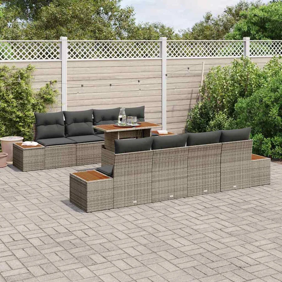 Ensemble de canapé de jardin 9 pc Gris et marron - 3