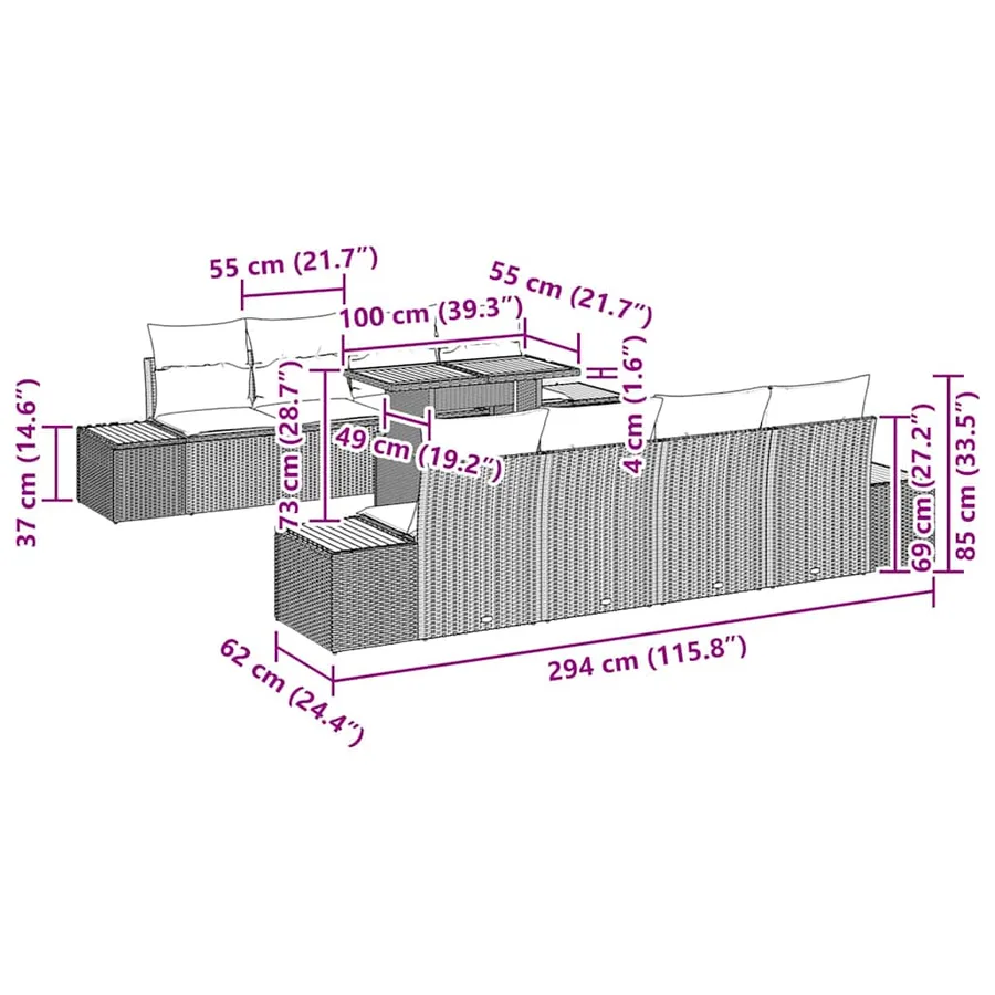 Ensemble de canapé de jardin 9 pc Gris et marron - 8
