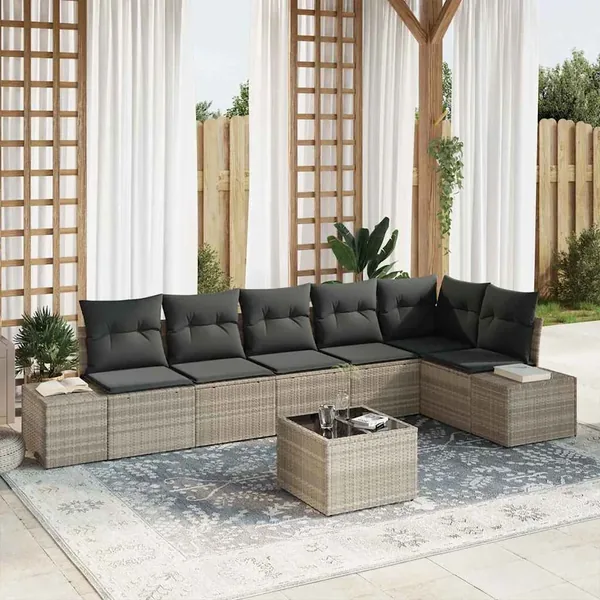 Ensemble de canapé de jardin avec stockage Gris clair polyrotin