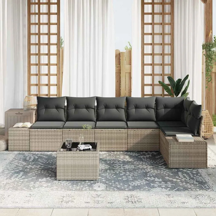Ensemble de canapé de jardin avec stockage Gris clair polyrotin - 3