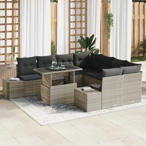 Ensemble de canapé de jardin 9 pcs Gris clair et gris foncé