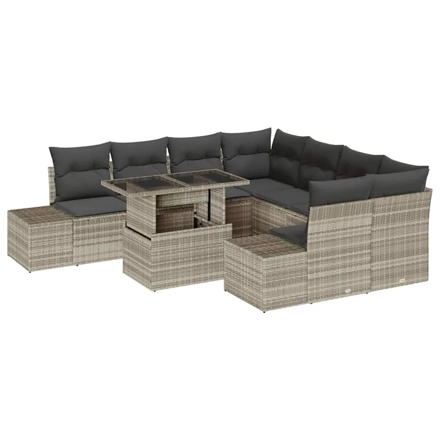 Ensemble de canapé de jardin 9 pcs Gris clair et gris foncé - 2