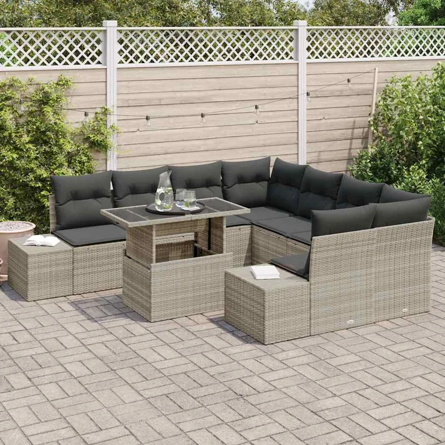 Ensemble de canapé de jardin 9 pcs Gris clair et gris foncé - 3