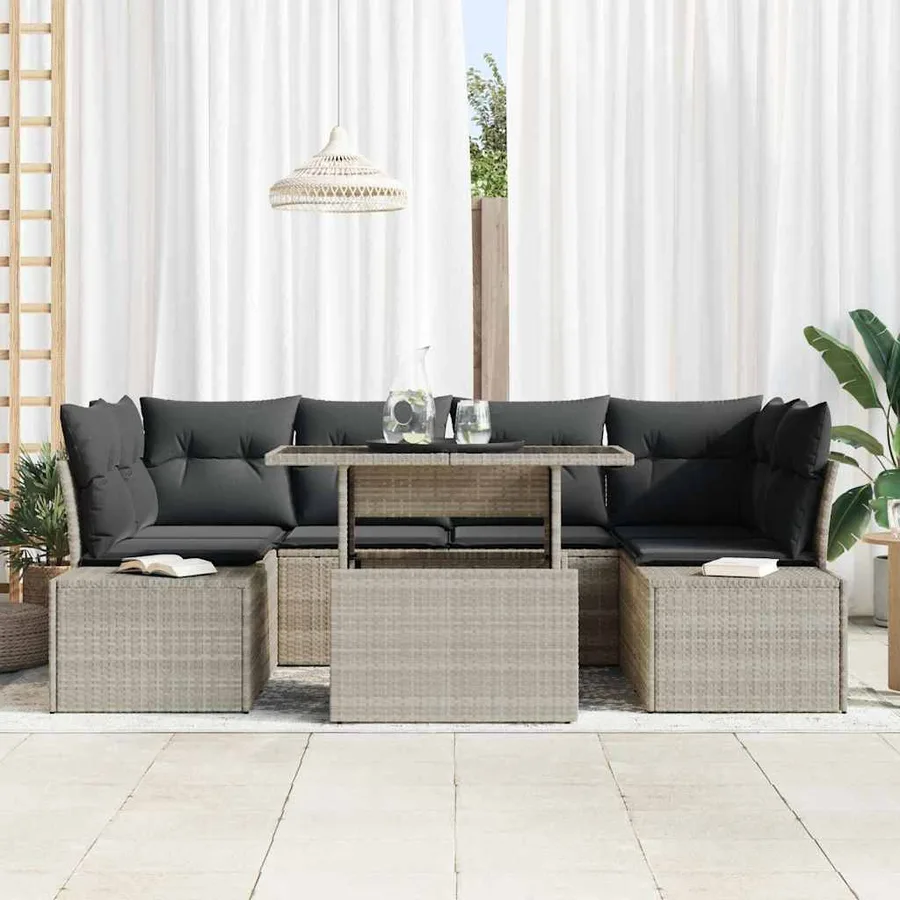 Ensemble de canapé de jardin 7 pcs Gris clair et gris foncé - 3