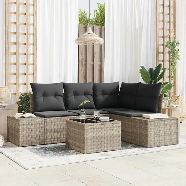 Ensemble de canapé de jardin avec stockage Gris clair polyrotin