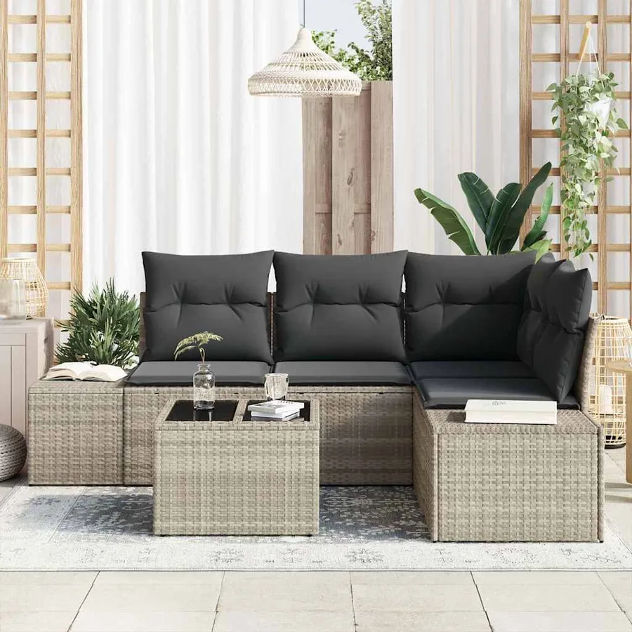 Ensemble de canapé de jardin avec stockage Gris clair polyrotin - 3