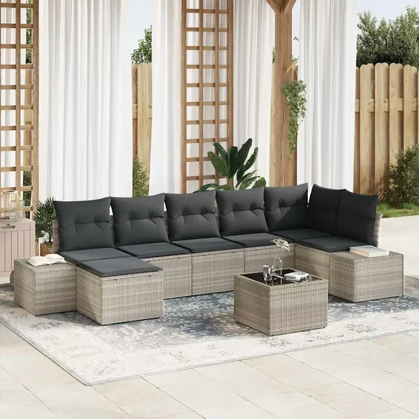 Ensemble de canapé de jardin 7 pcs Gris clair polyrotin
