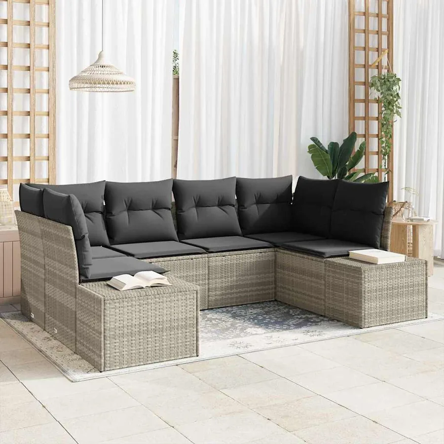 Ensemble de canapé de jardin 6 pcs Gris clair Poly rotin