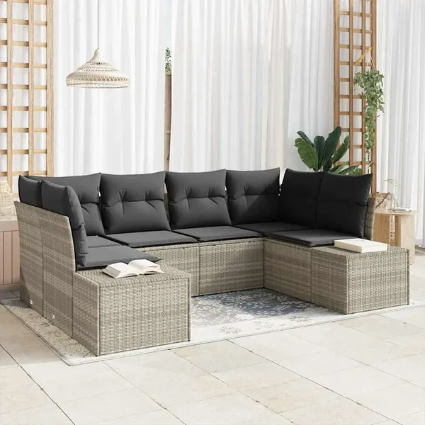 Ensemble de canapé de jardin 6 pcs Gris clair Poly rotin