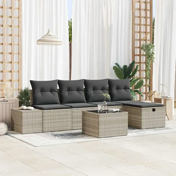Ensemble de Canapés avec coussin 6 pcs polyrotin