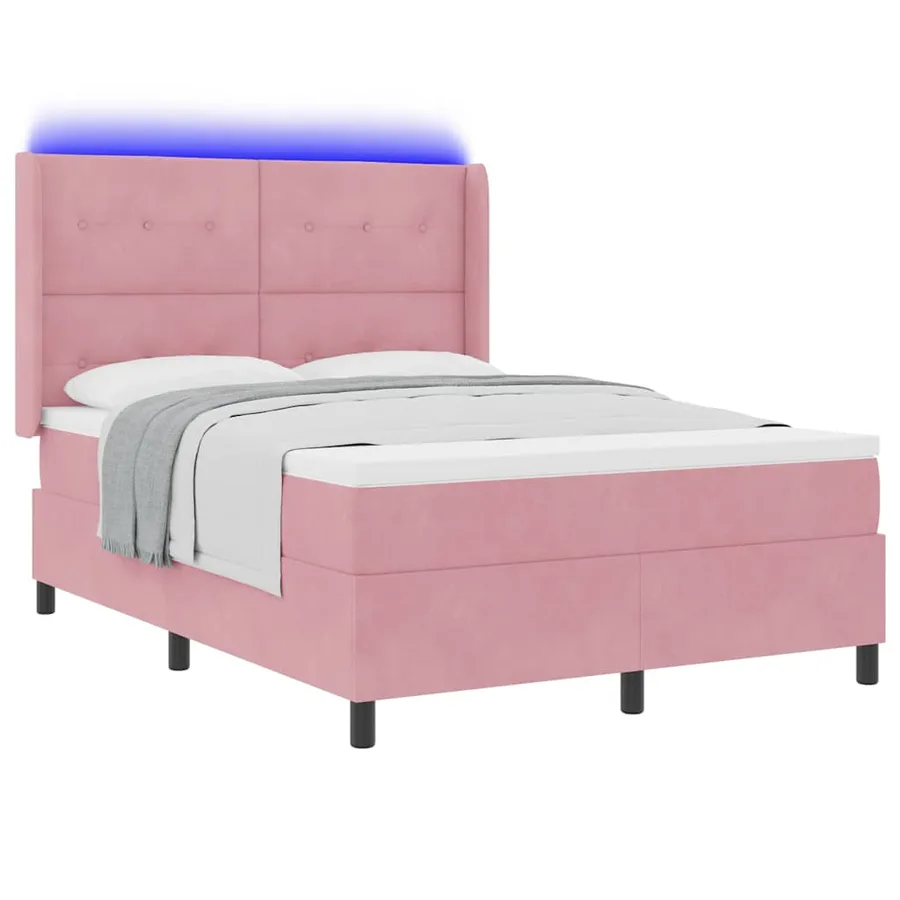 Lit à ressorts avec bandes LED Rose 140 x 190 cm Velours - 3
