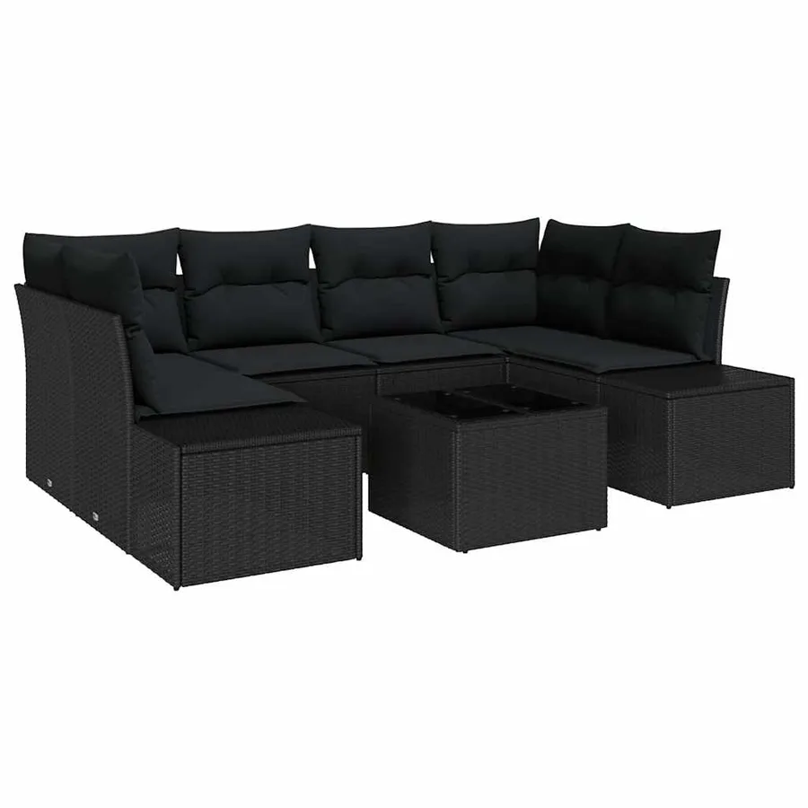 Ensemble de canapé de jardin avec coussin 7 pcs Noir polyrotin - 2