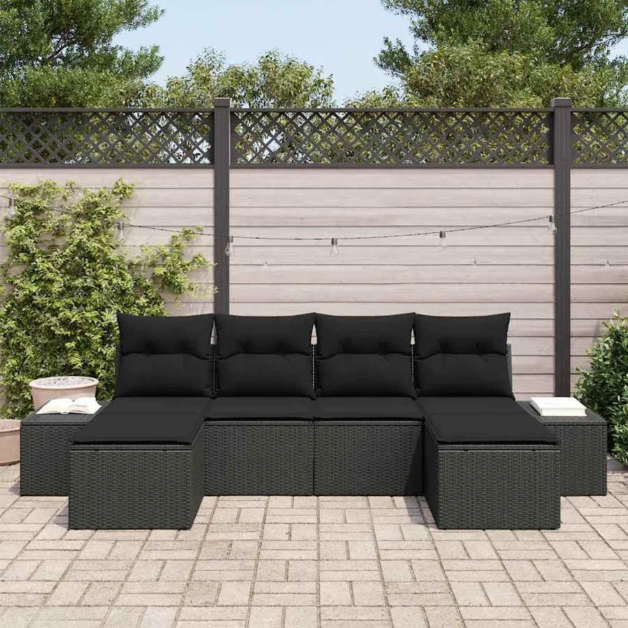 Ensemble de canapé de jardin avec coussin 6 pcs Noir polyrotin - 3