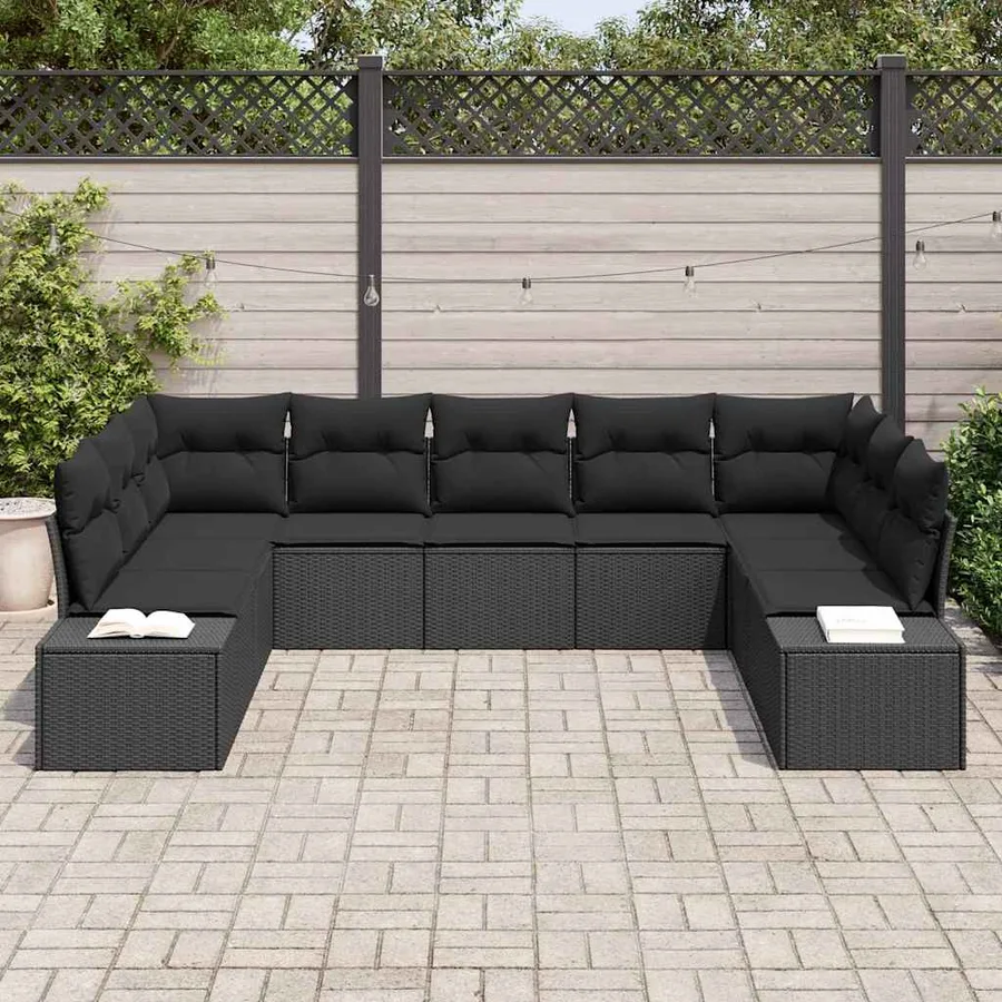 Ensemble de canapé de jardin avec coussin 9 pcs Noir polyrotin - 3