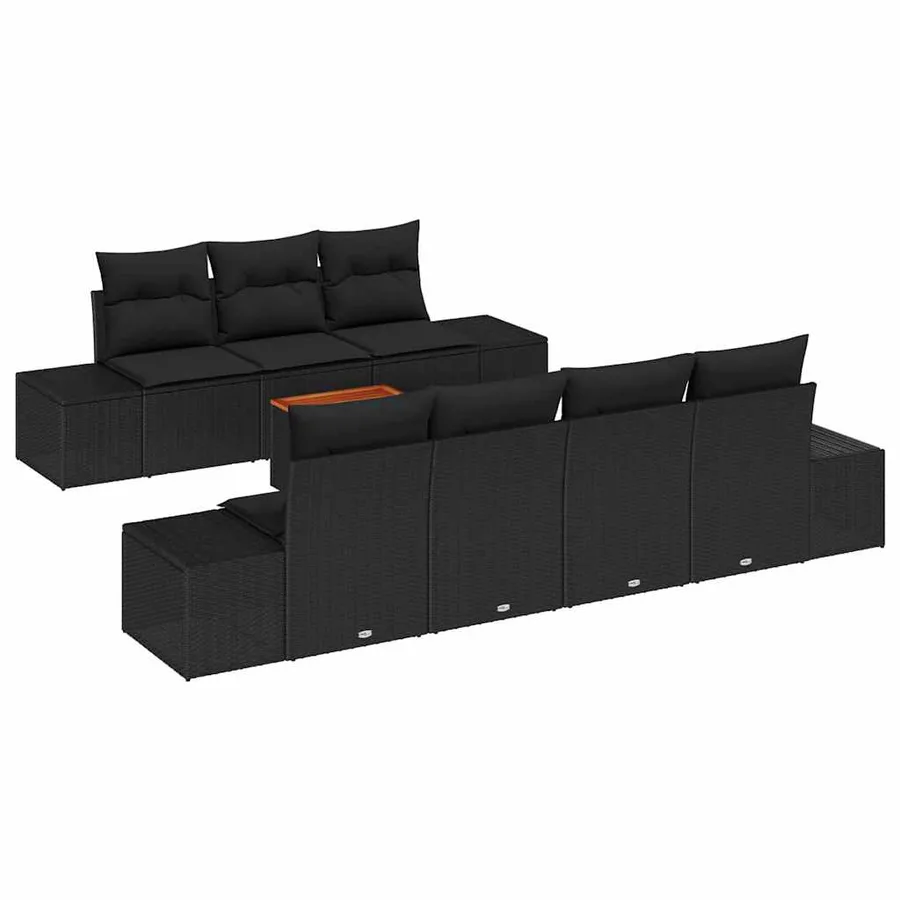 Ensemble de canapé de jardin avec coussin 8 pcs Noir polyrotin - 2