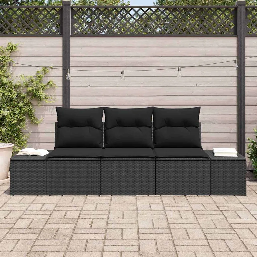 Ensemble de Canapés avec coussin 3 pcs Noir polyrotin - 3
