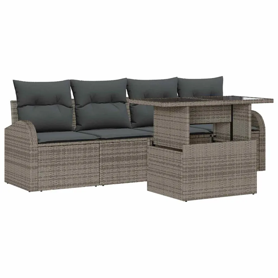 Ensemble de canapé de jardin avec coussin 5 pcs Gris Poly rotin - 2