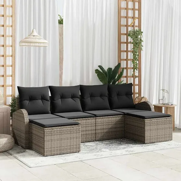 Ensemble de canapé de jardin 6 pcs Gris Poly Rattan