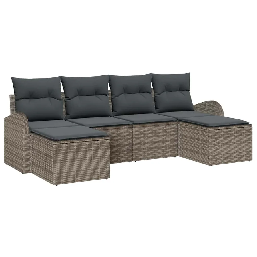 Ensemble de canapé de jardin 6 pcs Gris Poly Rattan - 2