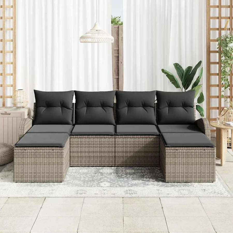 Ensemble de canapé de jardin 6 pcs Gris Poly Rattan - 3