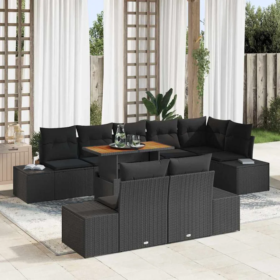 Ensemble de canapé de jardin 9 pc Noir et Marron