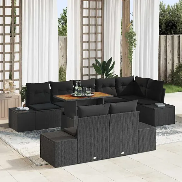 Ensemble de canapé de jardin 9 pc Noir et Marron