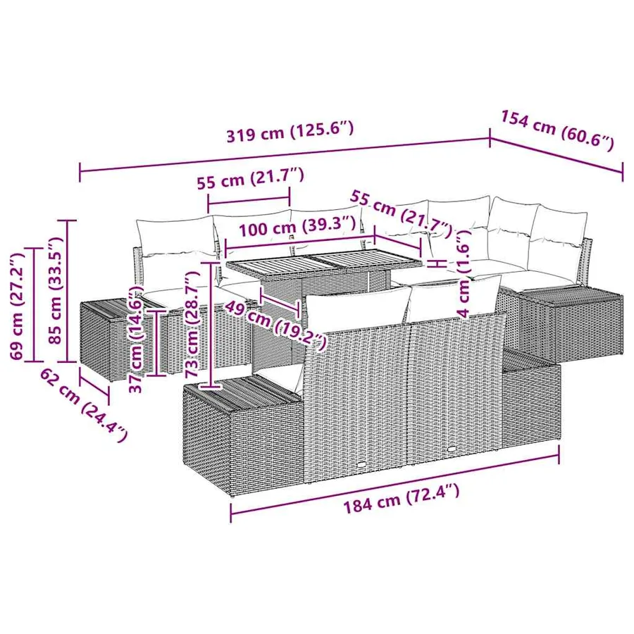 Ensemble de canapé de jardin 9 pc Noir et Marron - 11