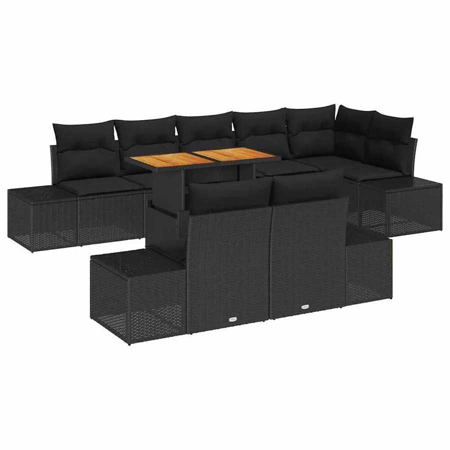 Ensemble de canapé de jardin 9 pc Noir et Marron - 2