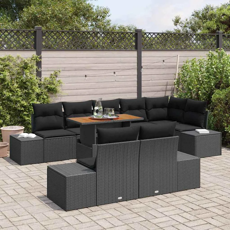 Ensemble de canapé de jardin 9 pc Noir et Marron - 3