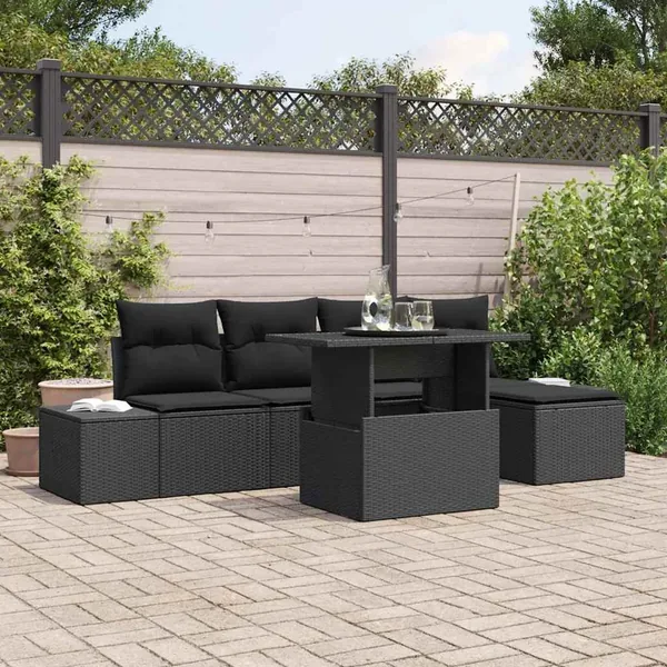 Ensemble de canapé de jardin avec coussin 6 pcs Noir polyrotin