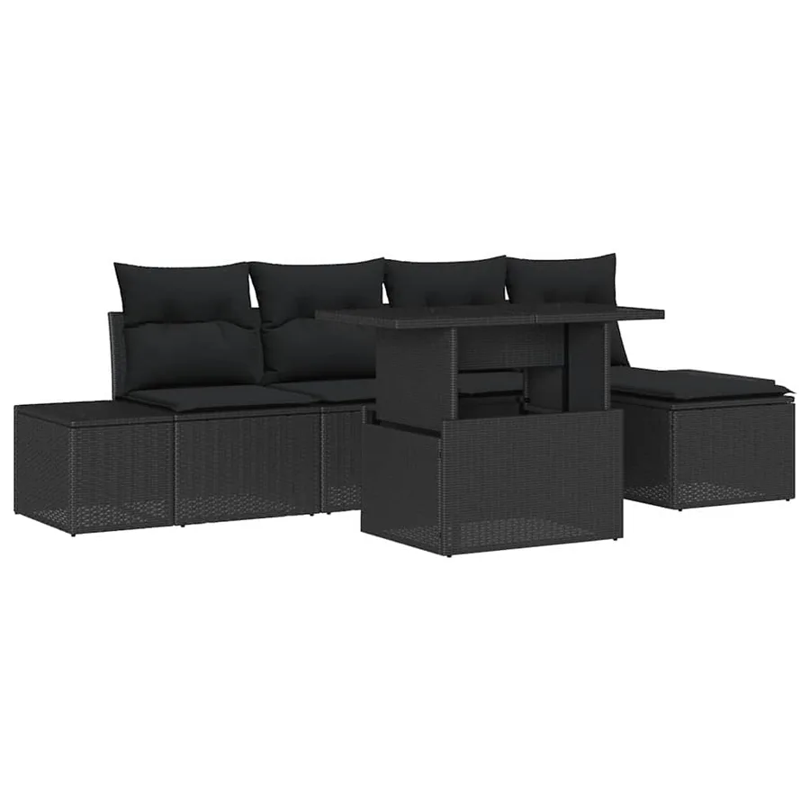 Ensemble de canapé de jardin avec coussin 6 pcs Noir polyrotin - 2