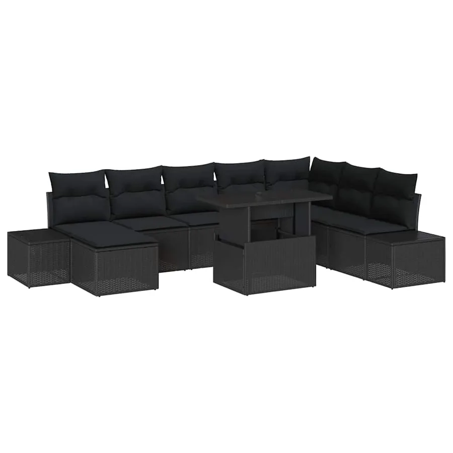 Ensemble de canapé de jardin avec coussin 9 pcs Noir polyrotin - 2