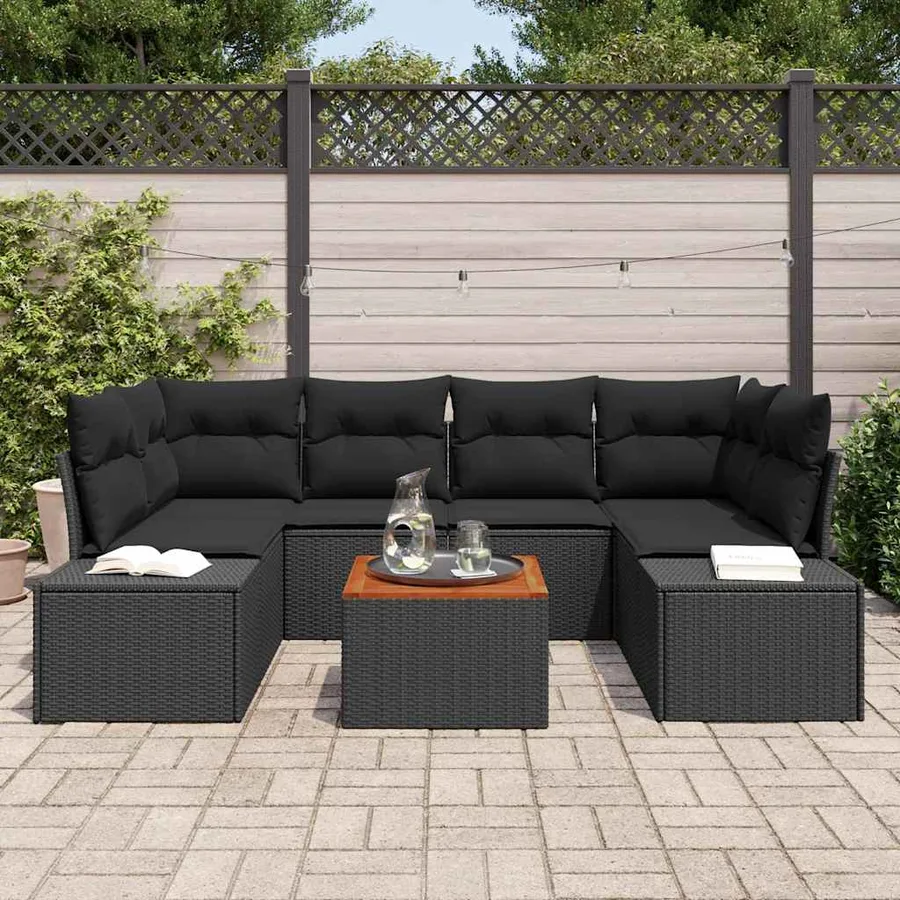 Ensemble de canapé de jardin avec coussin 7 pcs Noir polyrotin - 3