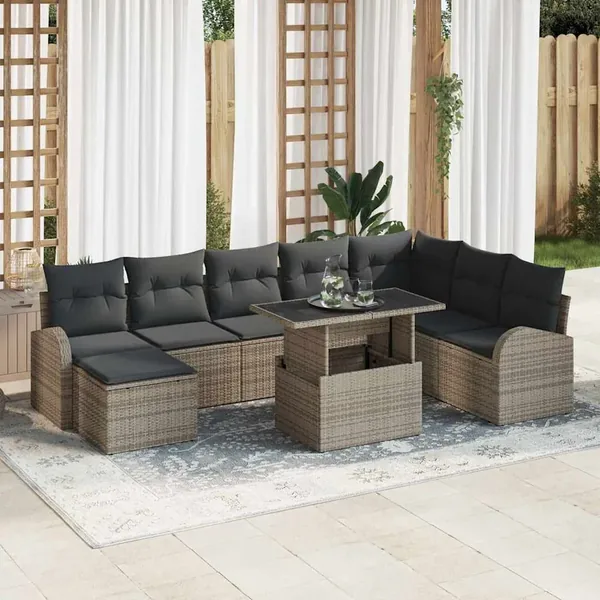 Ensemble de canapé de jardin avec coussin 9 pcs Gris