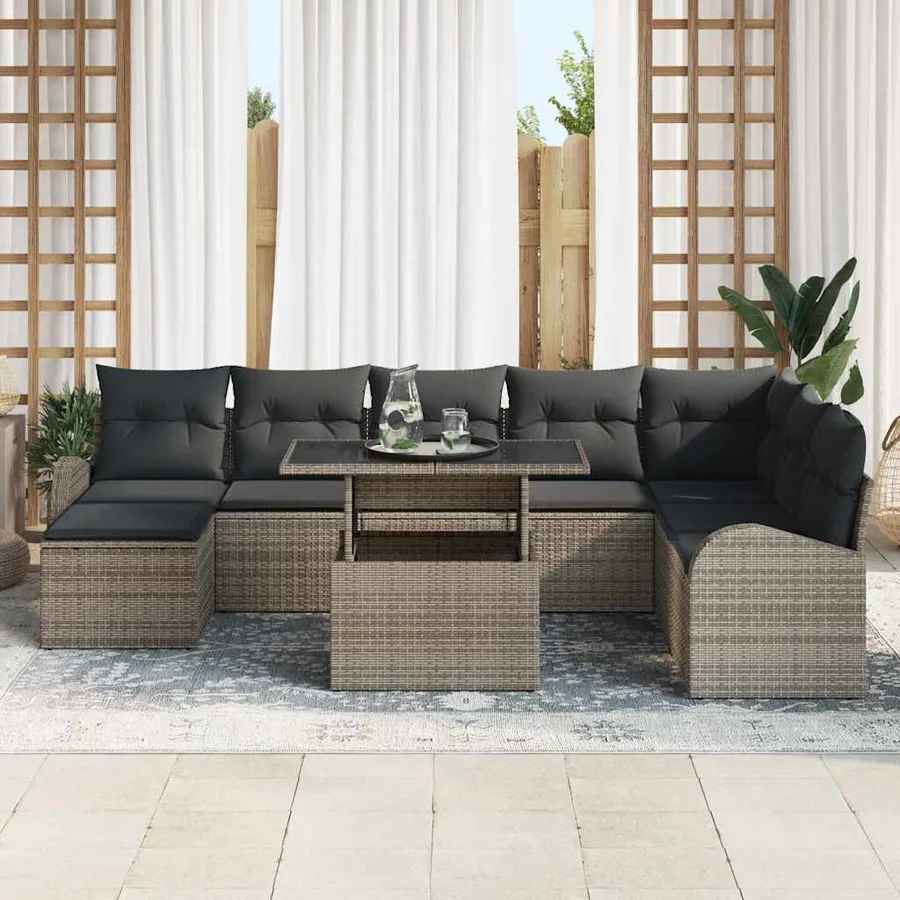 Ensemble de canapé de jardin avec coussin 9 pcs Gris - 3