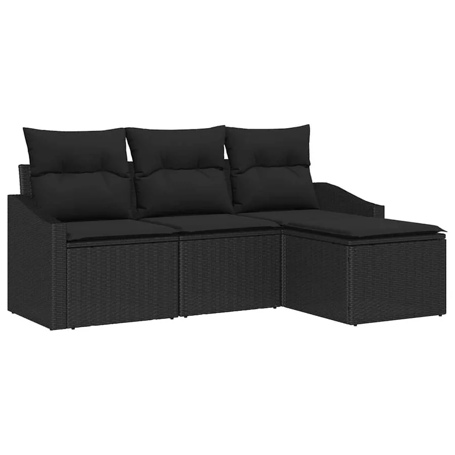 Ensemble de Canapés avec coussin 4 pcs Noir polyrotin - 2
