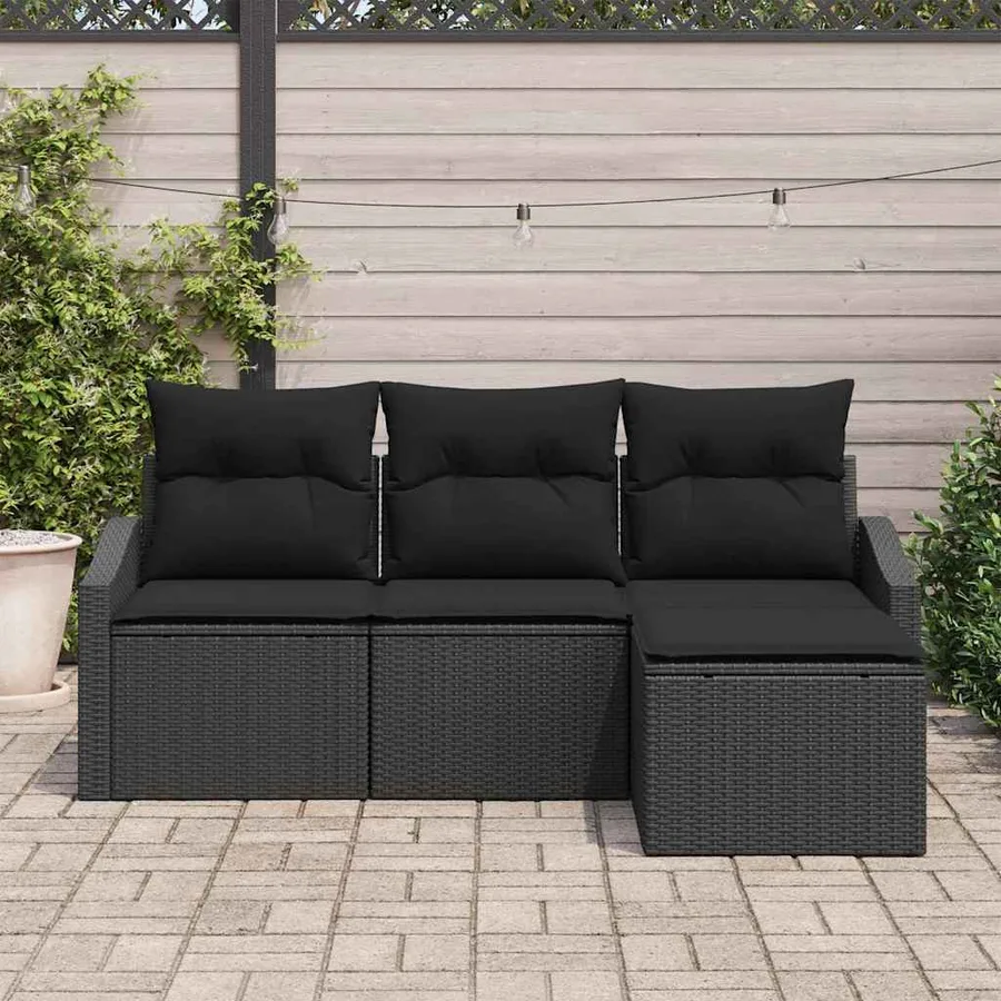 Ensemble de Canapés avec coussin 4 pcs Noir polyrotin - 3