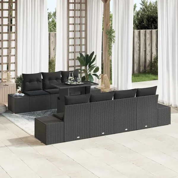 Ensemble de Canapés avec coussin 8 pcs Noir polyrotin