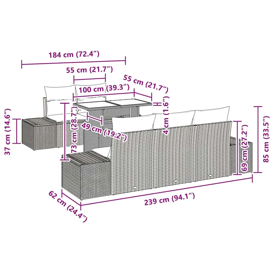 Ensemble de Canapés avec coussin 6 pcs Noir polyrotin - 10